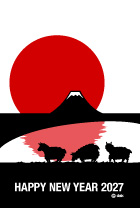 富士山と羊の初日の出年賀状