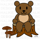 秋イメージのクマとキノコ