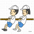 運動会で綱引きする小学生
