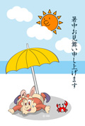 夏バテしたうさぎキャラの暑中お見舞いカード