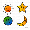 太陽、星、月、地球のかわいいキャラ