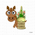 午年年賀状の馬と門松